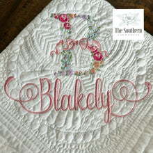 Load image into Gallery viewer, Heirloom Cotton Baby Quilt & Pillow Cover - Floral Alphabet