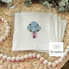 Load image into Gallery viewer, Set of 4 Embroidered Cocktail Napkins - Hydrangea Bouquet