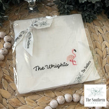 Load image into Gallery viewer, Set of 4 Embroidered Cocktail Napkins - Flamingo Fun
