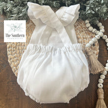 Load image into Gallery viewer, Linen Baby Romper - Baby Girl Vintage Bow