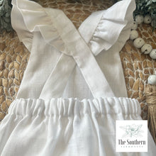 Load image into Gallery viewer, Linen Baby Romper - Baby Girl Vintage Bow
