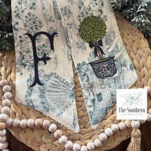 Load image into Gallery viewer, Linen Wreath/Basket Sash - Blue Toile Chinoiserie Topiary Limited Edition