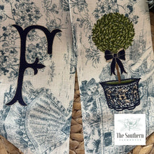 Load image into Gallery viewer, Linen Wreath/Basket Sash - Blue Toile Chinoiserie Topiary Limited Edition