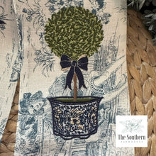 Load image into Gallery viewer, Linen Wreath/Basket Sash - Blue Toile Chinoiserie Topiary Limited Edition
