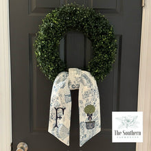 Load image into Gallery viewer, Linen Wreath/Basket Sash - Blue Toile Chinoiserie Topiary Limited Edition
