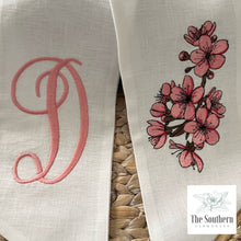 Load image into Gallery viewer, Linen Wreath/Basket Sash - Cherry Blossom Monogram