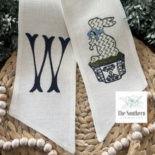 Load image into Gallery viewer, Linen Wreath/Basket Sash - Chinoiserie Easter Bunny Topiary