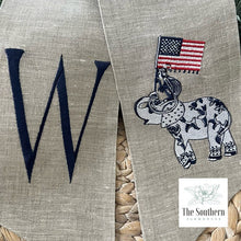 Load image into Gallery viewer, Linen Wreath/Basket Sash - Patriotic Chinoiserie Elephant