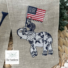Load image into Gallery viewer, Linen Wreath/Basket Sash - Patriotic Chinoiserie Elephant