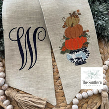Load image into Gallery viewer, Linen Wreath/Basket Sash - Chinoiserie Pumpkin Stack