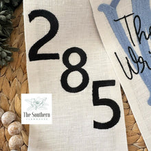 Load image into Gallery viewer, Linen Wreath/Basket Sash - Fishtail Monogram & House Number