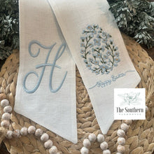 Load image into Gallery viewer, Linen Wreath/Basket Sash - Forget Me Not Easter Egg