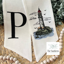 Load image into Gallery viewer, Linen Wreath/Basket Sash - Lighthouse Monogram