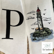 Load image into Gallery viewer, Linen Wreath/Basket Sash - Lighthouse Monogram