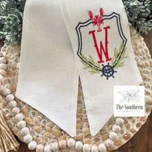 Load image into Gallery viewer, Linen Wreath/Basket Sash - Nautical Lobster Crest