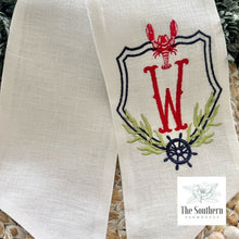 Load image into Gallery viewer, Linen Wreath/Basket Sash - Nautical Lobster Crest