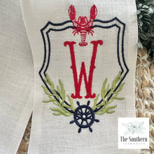 Load image into Gallery viewer, Linen Wreath/Basket Sash - Nautical Lobster Crest