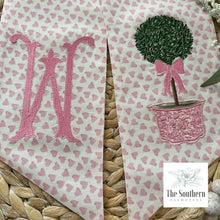Load image into Gallery viewer, Linen Wreath/Basket Sash - Pink Hearts Chinoiserie Topiary Limited Edition Sash