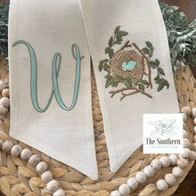 Load image into Gallery viewer, Linen Wreath/Basket Sash - Robin Nest with Monogram