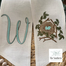Load image into Gallery viewer, Linen Wreath/Basket Sash - Robin Nest with Monogram