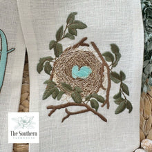 Load image into Gallery viewer, Linen Wreath/Basket Sash - Robin Nest with Monogram