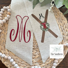 Load image into Gallery viewer, Linen Wreath/Basket Sash - Winter Holiday Skis