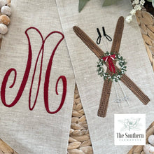 Load image into Gallery viewer, Linen Wreath/Basket Sash - Winter Holiday Skis