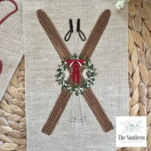 Load image into Gallery viewer, Linen Wreath/Basket Sash - Winter Holiday Skis