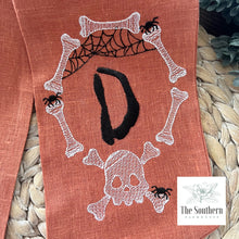 Load image into Gallery viewer, Linen Wreath/Basket Sash - Skull & Bones Monogram
