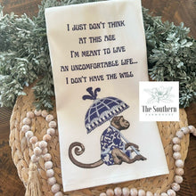 Load image into Gallery viewer, Cotton Twill PRINTED Tea Towel - The White Lotus Parker Posey Quote - Shades of Blue