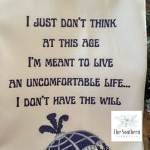 Load image into Gallery viewer, Cotton Twill PRINTED Tea Towel - The White Lotus Parker Posey Quote - Shades of Blue