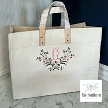 Load image into Gallery viewer, Canvas Tote - Victorian Floral Monogram