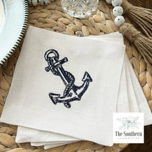 Load image into Gallery viewer, Set of 4 Embroidered Cocktail Napkins - Anchors Away