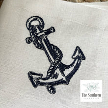 Load image into Gallery viewer, Set of 4 Embroidered Cocktail Napkins - Anchors Away