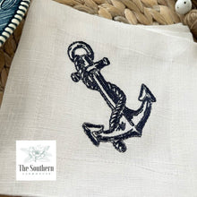 Load image into Gallery viewer, Set of 4 Embroidered Cocktail Napkins - Anchors Away