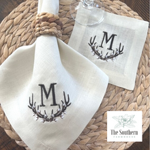 Load image into Gallery viewer, Antler & Cotton Boll Monogrammed Luncheon, Dinner & Cocktail Napkins