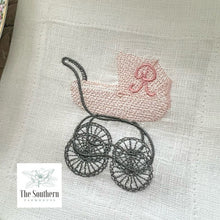 Load image into Gallery viewer, Set of 4 Embroidered Cocktail Napkins - Baby Carriage Monogram