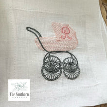 Load image into Gallery viewer, Set of 4 Embroidered Cocktail Napkins - Baby Carriage Monogram