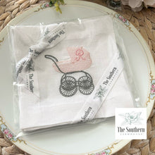 Load image into Gallery viewer, Set of 4 Embroidered Cocktail Napkins - Baby Carriage Monogram