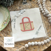 Load image into Gallery viewer, Set of 4 Embroidered Cocktail Napkins - Boating Tote Bag Monogram