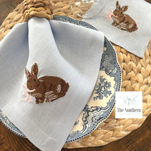 Load image into Gallery viewer, Bunny Rabbit Embroidered Luncheon, Dinner & Cocktail Napkins
