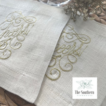 Load image into Gallery viewer, Set of 4 Embroidered Holiday Cocktail Napkins - Cheers!