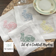 Load image into Gallery viewer, Set of 4 Embroidered Cocktail Napkins - Pastel Chinoiserie Bunnies
