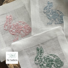 Load image into Gallery viewer, Set of 4 Embroidered Cocktail Napkins - Pastel Chinoiserie Bunnies
