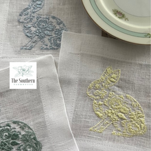 Load image into Gallery viewer, Set of 4 Embroidered Cocktail Napkins - Pastel Chinoiserie Bunnies