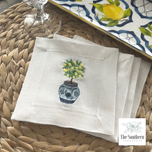 Load image into Gallery viewer, Set of 4 Embroidered Cocktail Napkins - Chinoiserie Lemon Tree