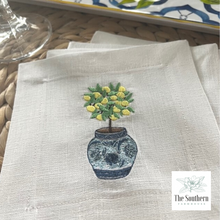 Load image into Gallery viewer, Set of 4 Embroidered Cocktail Napkins - Chinoiserie Lemon Tree