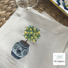 Load image into Gallery viewer, Set of 4 Embroidered Cocktail Napkins - Chinoiserie Lemon Tree