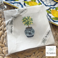 Load image into Gallery viewer, Set of 4 Embroidered Cocktail Napkins - Chinoiserie Lemon Tree
