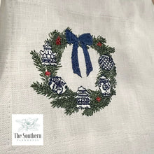 Load image into Gallery viewer, Set of 4 Embroidered Cocktail Napkins - Chinoiserie Ornament Wreath